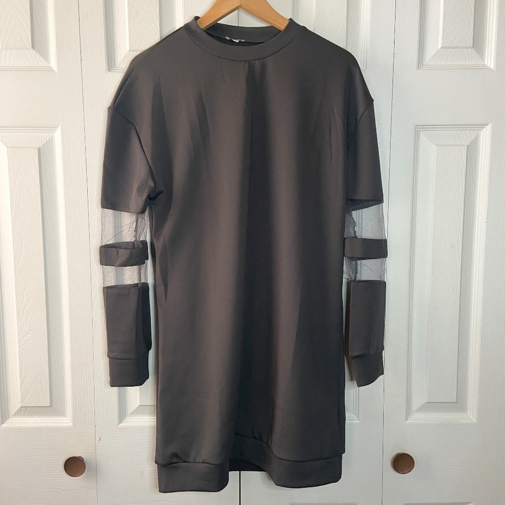Oversized Tobi Gray T Shirt Dress Modern Mesh Sleeves NWT